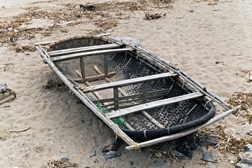 Smaller Bamboo Basket Boat coast Halong Bay