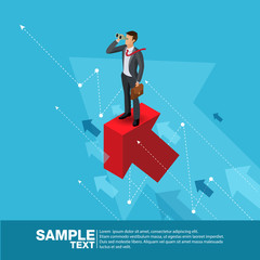 Future Business Leader Concept Finance Manager Business Man.Flat Isometric People Executive Manager Vector Investor trader Business future vision Individual success