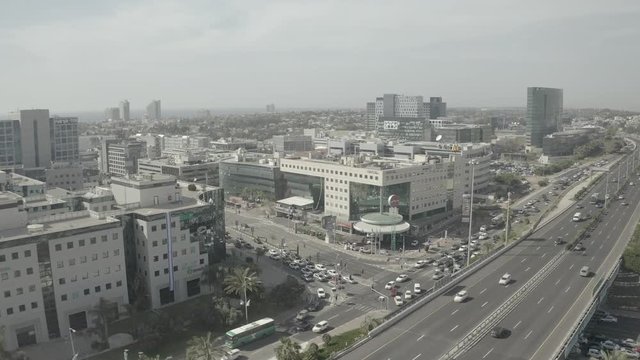 Herzliya, Israel, Hasira interchange, 4k drone aerial ungraded