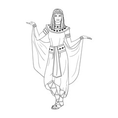 Hand drawn Vector illustration. Ancient Egyptian woman in traditional costumes for adult coloring book 