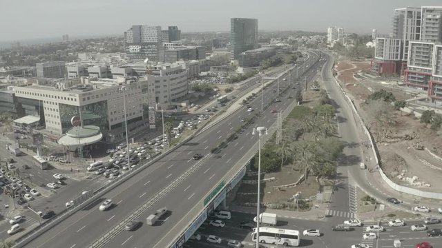 Herzliya, Israel, Hasira interchange, 4k drone aerial ungraded