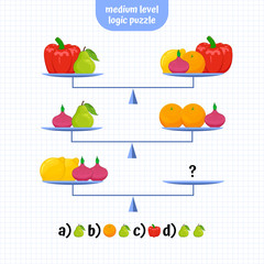Logic Puzzle Educational Game. Medium level. Critical Thinking Skills Game. Vector illustration.
