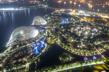 Singapore,  Marina Bay Sands Observation Deck.  Amazing panoramic view on night Singapore from a height