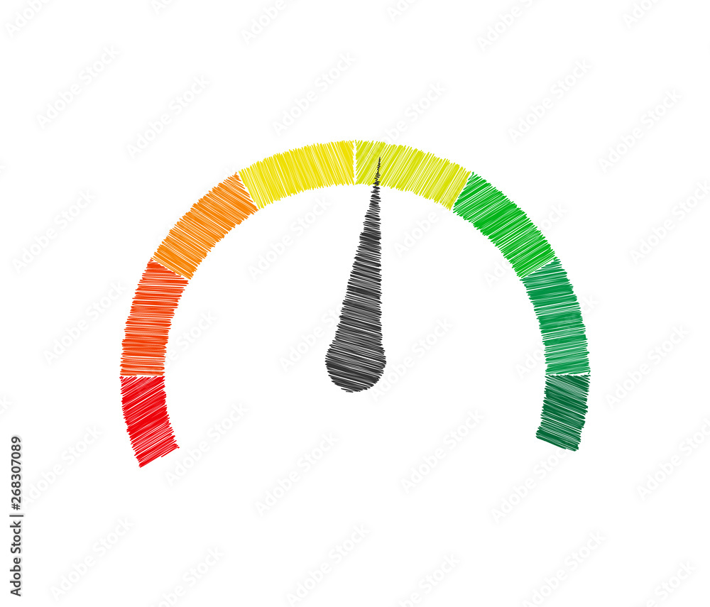Poster speedometer. color scale. scale with an arrow from green to red. indicator.
