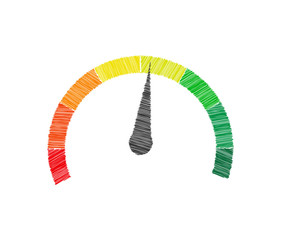 Speedometer. Color scale. Scale with an arrow from green to red. Indicator.
