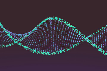 DNA helix spheres on dark background. 3d illustration.