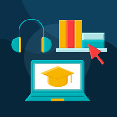 Online courses flat concept vector icon