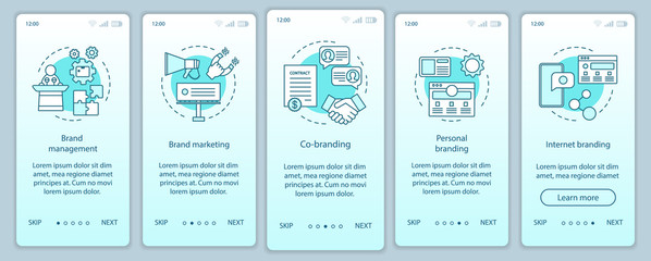 Branding types onboarding mobile app page screen vector template