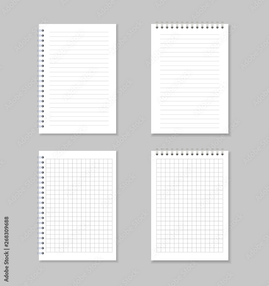 Poster realistic note pads. notebooks in the box and in line.