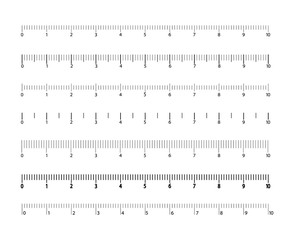 Scale for the ruler, metric. A set of size indicators. Inch and metric rulers. Centimeters and inches.