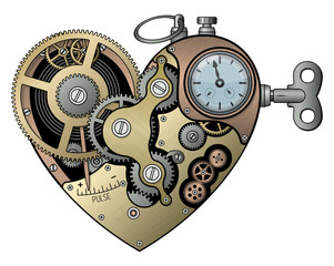 Mechanical heart in steampunk style. Vector illustration.