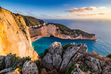 Plakat Navagio bay and Ship Wreck beach in summer. Zakynthos, Greece in the Ionian Sea