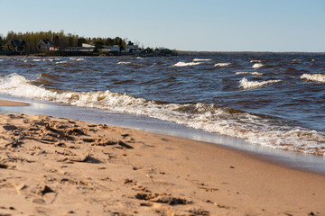 beautiful landscape of sea waves on the shores of a sandy beach. Wallpaper design