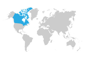 Fototapeta na wymiar Canada map is highlighted in blue on the world map