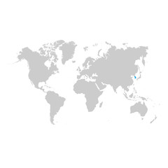Fototapeta na wymiar South Korea highlighted in blue on the world map