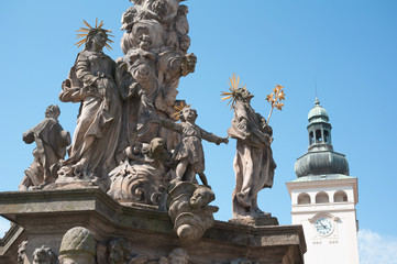Fototapeta na wymiar Holy trinity column ( Plague column ), Fulnek, Czech Republic / Czechia - beautiful baroque sculpture and statue. Low depth of field.