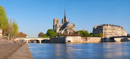 Paris, riverside panorama with Notre-Dame cathedral