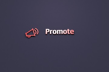 Illustration of Promote with red text on violet background