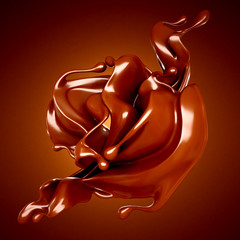 Splash of chocolate 3d illustration, 3d rendering.