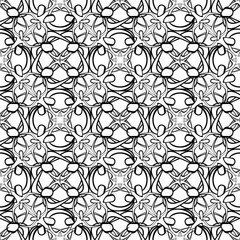 Abstract seamless pattern. Vector black and white ornamental background. Textured monochrome backdrop. Intricate fantasy texture. Ornamental modern patterned design. Template. Decorative ornament.