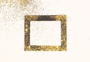 Black frame on gold glitter, background with border for your design in vintage colors