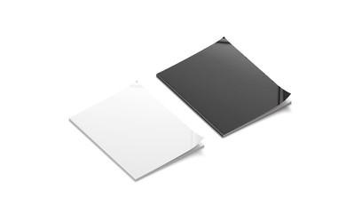Blank black and white closed magazine mock up, isolated, side view, 3d rendering. Clean catalog...