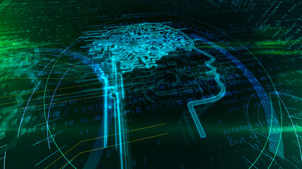 Artificial intelligence and cybernetic brain with face shape