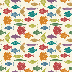 vector colorful  cartoon fish seamless pattern