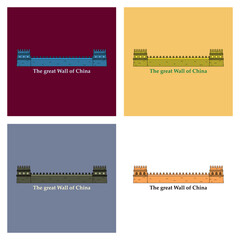 Great wall of China. Part of ancient oriental world famous protective long grey wall of stone and brick on sand. Vector illustration of Chinese wall icon colourful isolated on white background