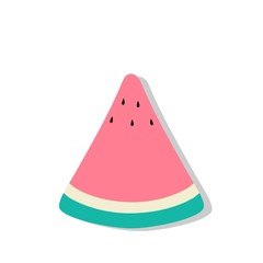 Cartoon red melon slice with drop shadow over white background