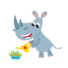 Obraz na płótnie Canvas Vector illustration of cartoon animal - rhinoceros isolated on white