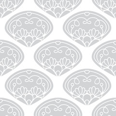 Vector seamless endless pattern. Damask pattern silver grey colors. Victorian style texture, minimalistic style background. Abstract design, perfect for textile, fabric, wallpaper