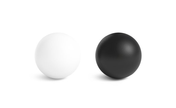 Blank black and white stress ball mockup, front view isolated, 3d rendering. Clear empty stres reliever soft balloon mock up design template. Clean antistress bal. Squeeze it in your hands and soothe.