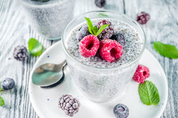 Summer sweet berry dessert with chia seeds