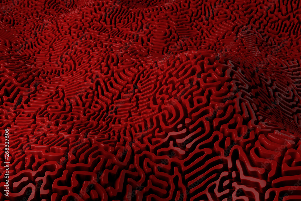 Poster 3d render plastic background with reflections. displacement surface. random patterns extruded from t