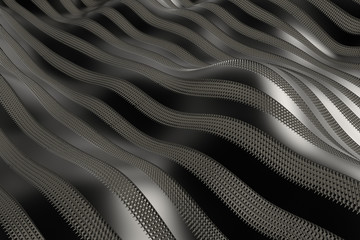 Naklejka premium 3d render metall background with reflections. Displacement surface. Random patterns extruded from the wavy shape.