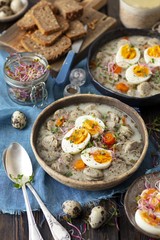 Sour soup with sausage and egg, Polish zurek