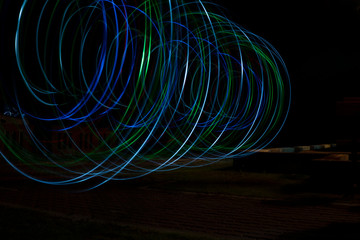 Light bulbs and colored lights that are rotating