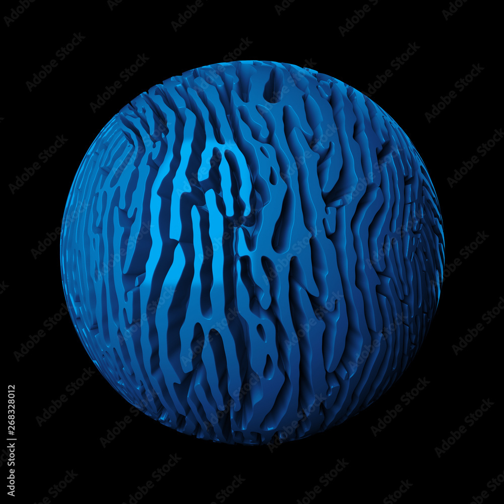 Poster 3d render abstract background. displacement surface. random patterns extruded from the sphere shape.