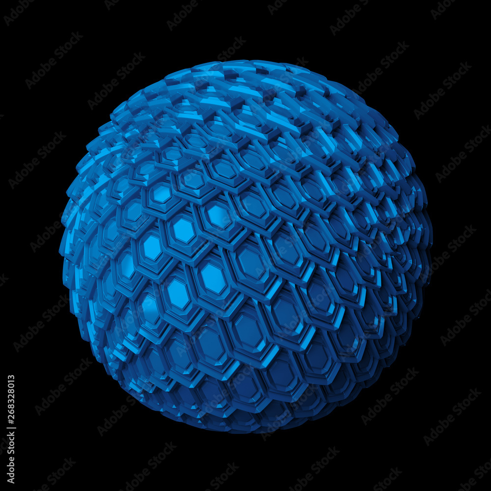 Poster 3d render abstract background. displacement surface. random patterns extruded from the sphere shape.