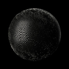 3d render metall background. Displacement surface. Random patterns extruded from the sphere shape.