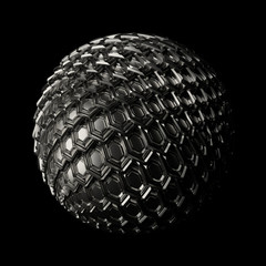 3d render metall background. Displacement surface. Random patterns extruded from the sphere shape.