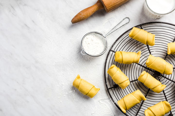 Making french pastry croissants or rolls
