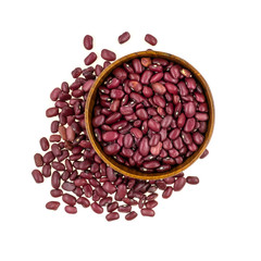 Red beans in a wooden dishes isolated on white background