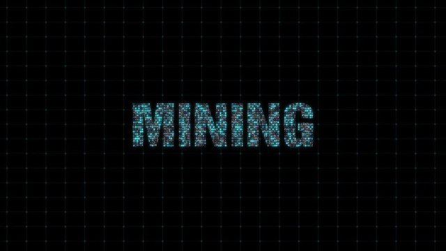 Mining, digital animated text with binary code, single number system