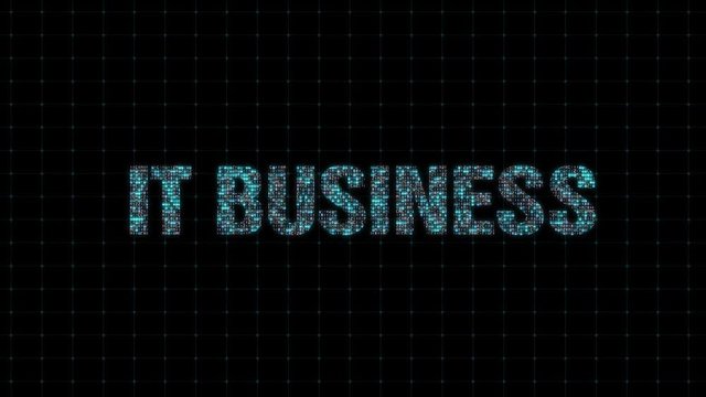 "IT business" text title with binary code, binary code, computational operation, background for IT sphere
