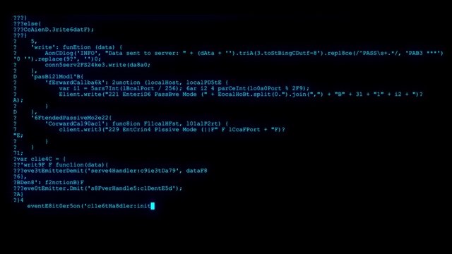 encrypted programming security hacking code data flow stream on display new quality numbers letters coding techno joyful video 4k stock image