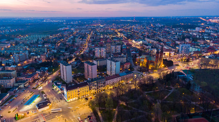 Fototapeta na wymiar Aerial view over Tarnow city in Poland at sunset