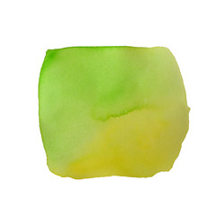 Color watercolor hand drawn isolated wash yellow green spot on white background for text design. Abstract cold colour brush paint paper grain texture. Sample element for wallpaper, label.