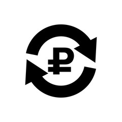 Vector image of a flat, isolated icon ruble. Exchange of ruble currency. Sign of the monetary unit of the Russian Federation